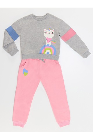 Denokids Rainbow Cat Kız Çocuk Alt-Üst Eşofman Takım