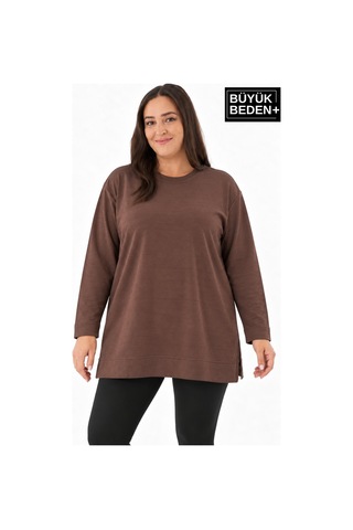 Süperlife Kadın Tunik Büyük Beden İnce Sweatshırt Spr26btk990 Brown
