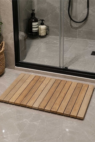 Reyo Ahşap İpli Banyo Paspası, Bahçe Balkon Paspası 30x70cm Ahşap