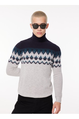 Fred Mello Erkek Ekru Balıkçı Yaka Slim Fit Kazak Fm23w62md