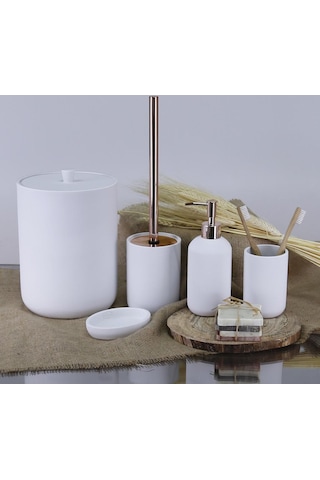 By Selim Home Elegance Beyaz Polyester 5 Parça Banyo Seti Beyaz