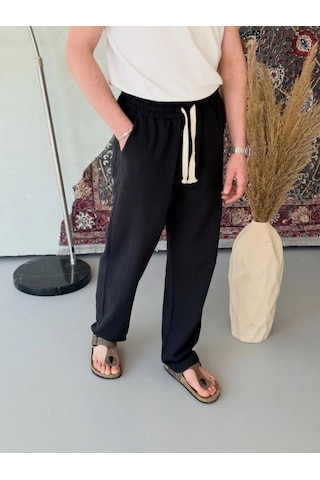 Defymoda Erkek İthal Yıkamalı Keten Pantolon Siyah