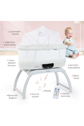 Huggy 4 İn 1 Cozy Terazi Özellikli Bluetooth Portatif Beşik Krem