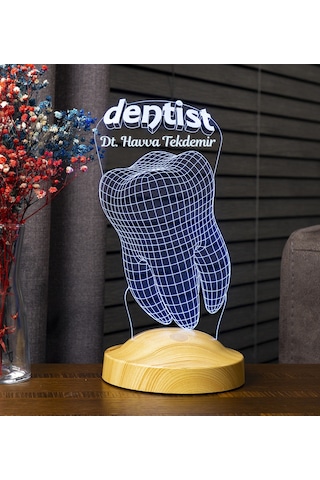 3D Led Lamba 3 Boyutlu Diş Doktoru Dentist Kişiye Özel Hediye