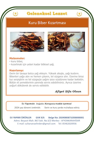 Sultan Ana Elinden Kurutulmuş Yeşil Biber 250 G