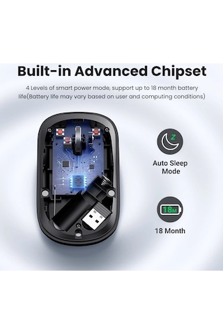 Prestigegoods Ugreen Mu001 Kablosuz Optik Mouse, Akıllı Güç Modu, Sessiz, 18 Ay Pil Ömrü, 10m Mesafe, Oyun İçin Optimal MU001
