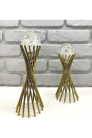 Eskitme Metal 2'li Set Salon Burgu Model Kristal Baloncuklu Cam T 1 Takım