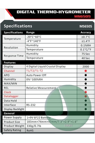 Mastech Ms6505 Nem - Sıcaklık Ölçer / Higrometre Rs-232 ms-6505