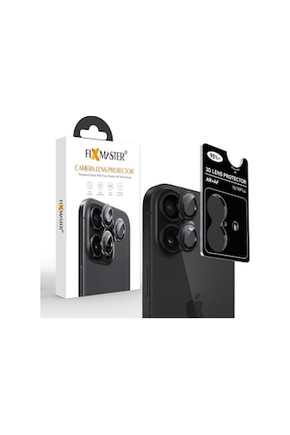 Fixmaster İphone 16-16 Plus Uyumlu Siyah Kamera Lens Koruyucu, Kolay Kurulum, Alüminyum Alaşımlı Çerçeve, Darbelere Ve Çizilmelere Karşı Yüksek Dayanıklı Temperli Cam