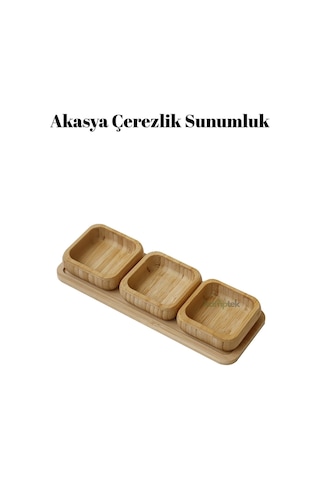 Kamptek Akasya Çerezlik Sunumluk Set 4'lü Set Bambu Kare
