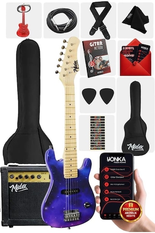 Midex Ceg-30pu 4-6 Yaş Çocuklar İçin Amfili Full 1/4 30 İnç Elektro Gitar Seti Mor