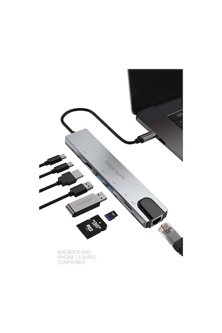 8 İn 1 Type-c Hub Dönüştürücü 4k Hdmi Usb Micro Sd Gigabyte Ethernet