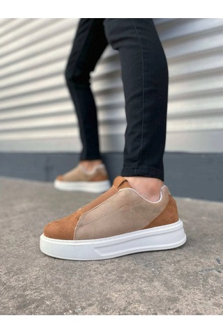 Mevese Torino Erkek Bağcıksız Cilt Günlük Sneaker Ayakkabı Ortopedik Kalın Taban Taba