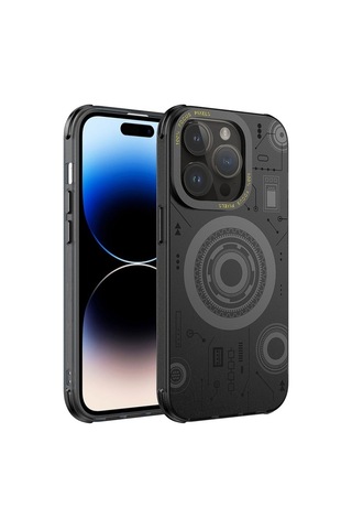 Apple Uyumlu iPhone 14 Pro Max Kılıf Zore Wireless Şarj Özellikli Desenli Hot Kapak Siyah