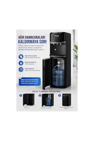 Maxilife PS-SLR-818 Aqua Kompresörlü Alttan Damacanalı Çocuk Kilitli Sıcak Soğuk Normal Su Sebili Siyah
