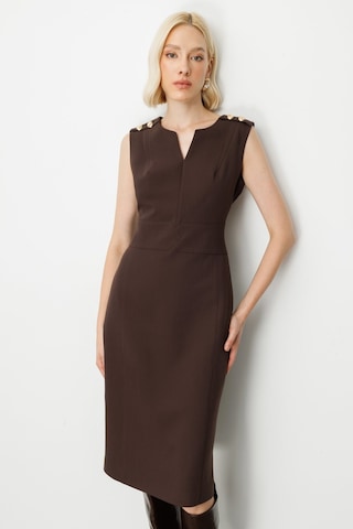 Ekol Kadın Süs Düğme Detaylı Kolsuz Elbise 4015 Kahverengi Kahverengi