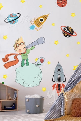 Küçük Prens Uzay Macerası Çocuk Bebek Odası Duvar Sticker Seti