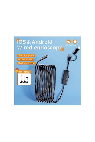 Endoskop Yılan Video Kamera Apple İos Uyumlu Ve Android Led Li 10 Metre 8 Mm Sert Kablo 2mp Evimdeyokyok