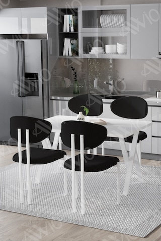Avvio Hauga Lotus Sandalye 80x120 Yemek Masası Mutfak Masası 4 Kişilik Masa Sandalye Takımı Beyaz Masa Sandalye Siyah