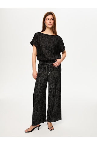 Kendinden Simli Dokulu Örme Wide Leg Fit Pantolon S26pnt026 Us26pnt02610 Siyah