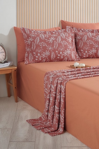 Elart Mokka Keten Görünümlü Yatak Örtüsü Pike Seti 3 Parça Çift Kişilik Tarçın