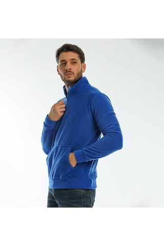 Slazenger SOLID IN Erkek Fermuarlı Dik Yaka Cepli Saks Mavi Polar