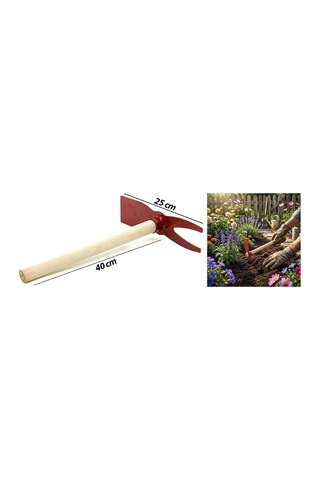 İbico-055 K13-056 Çapa Çatallı 6x10cm Ahşap Saplı 45cm Geniş Ağızlı 7x10.5cm 2in1 Metal - 12'li Paket