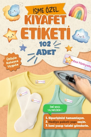 Kıyafet Etiketi - Okul Kıyafetlerine Kişiye Özel 30 Saniyede Kolay Uygulama Yıkanabilir - Unicorn 2 Beyaz
