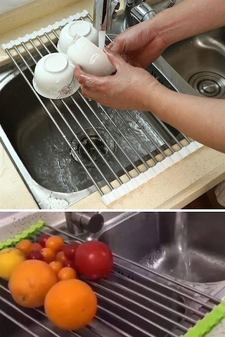 Seçkin Trend Evye Üstü Katlanır Nihale Paslanmaz Çelik Pratik Sebze Meyve Bulaşık Kurutma Süzgeci Çok Renkli