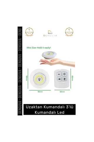 Ledspot Uzaktan Kumandalı Yapışkanlı Pilli Kablosuz Dokunmatik Mutfak 3'lü Led Spot 1 Adet