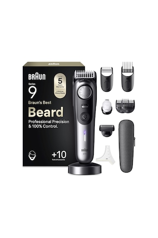Braun Sakal Düzeltici Serisi 9, Erkekler İçin Kablosuz Sakal Düzeltici, Bt9545, Krom - 52 Boylu Sakal Tıraş Makinesi, 180 Dakikalık Düzeltici. Pil, Su Geçirmez, 10 Berber Aleti Dahil, Ömür Boyu Ultra Keskin Bıçak