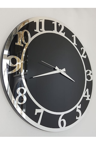 Ayna Denizi Silver Matris Black Model Gümüş Siyah Renk 50 CM Dekoratif Aynalı Duvar Saati Gümüş - Siyah