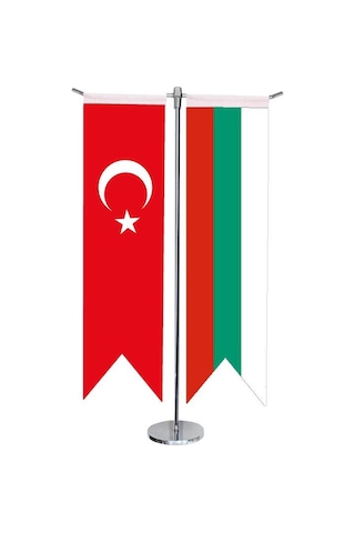 Masa Üstü Kırlangıç Bulgaristan + Türk Bayrağı + Krom T Direk Mas