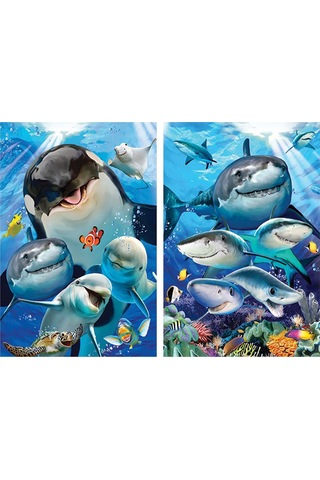 Prime 3d Okyanus Balıkları Ve Köpekbalıkları Selfie İkili Puzzle 200 Parça 10234