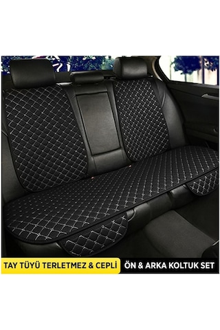 Torpedo Tay Tüyü Cepli & Terletmez Sırtlı Oto Koltuk Minder Seti - Koltuk Koruma Kılıfı - Ön Ve Arka Koltuk Minder Set Siyah-beyaz