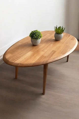 Fawdecor Asimetrik Masif Ahşap Modern İskandinav Oval Kestane