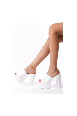 Asmi Shoes Kadın Geniş Bantlı 12cm Ortapedik Platform Terlik Beyaz Beyaz