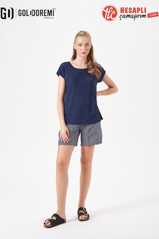 Gd Goldoremi 29154 Premium Kadın Çizgili Kısa Kollu Rahat Kesim Şortlu Pijama Takım lacivert
