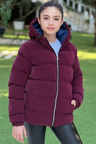 Kız Çocuk Kapüşonlu Cepli Su Geçirmez Nova Kumaş Kışlık Mont Km4011 Bordo
