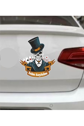 Kişiye Özel Kumarbaz Kurukafa Sticker - İskanbil Poker Kumar Sticker - Araba Oto Motosiklet Karavan Cam Sticker - 00092 20x18 Cm