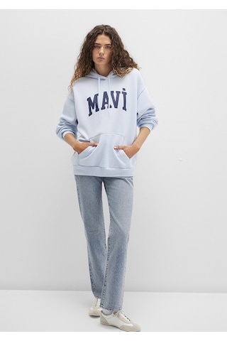 Mavi - Mavi Logo Baskılı Kapüşonlu Mavi Sweatshirt 1600361-70717 Mavi