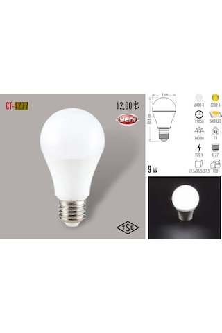 Cata Ct-4277 9 Watt Led Ampul E27 Duy Beyaz Işık