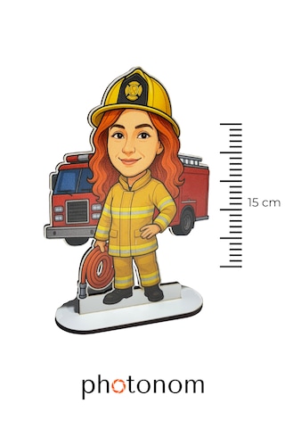 Kişiye Özel Mdf Karikatür Figür - İtfaiyeci Kadın