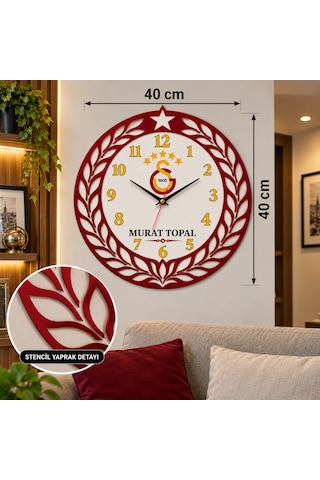 40x40 Cm Galatasaray Temalı Duvar Saati 3 Mm Mdf, Stencil Defne Yapraklı, Kişiye Özel İsimli Dekoratif Saat Sarı Kırmızı 40x40 Cm Galatasaray Temalı Duvar Saati 3 Mm Mdf, Stencil Defne Yapraklı, Kişiye Özel İsimli Dekoratif Saat Sarı Kırmızı