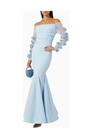 Ronanna Off-shoulder Çiçek Aplikeli Abiye Mavi