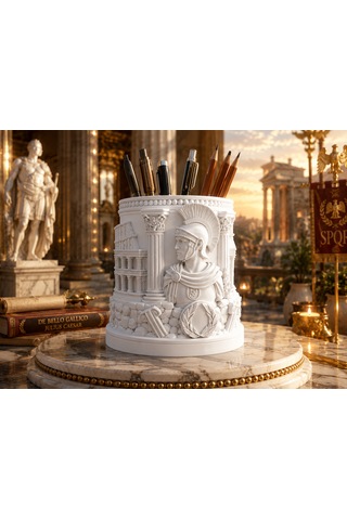 Antik Roma Temalı Dekoratif Kalemlik Premium Tasarım 10x9.5 Beyaz
