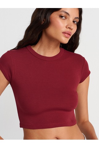 Dilvin 31810 Bisiklet Yaka Crop T-shirt-açık Bordo Açık Bordo