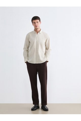 Lcw Vision Bej Regular Fit Keten Karışımlı Erkek Gömlek