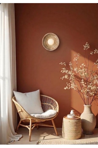 El Yapımı Seramik Kil Aplik - Minimalist Wabi Sabi Duvar Apliği - G9 Led Aydınlatma - Japandi Terakota - Çap 25 Cm