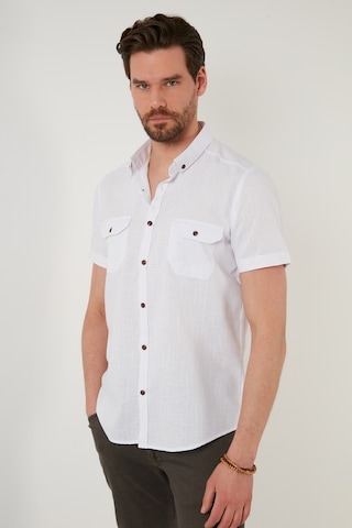 Buratti Düğmeli Yaka Pamuklu Slim Fit Cepli Erkek Gömlek Cf21S111153 Beyaz